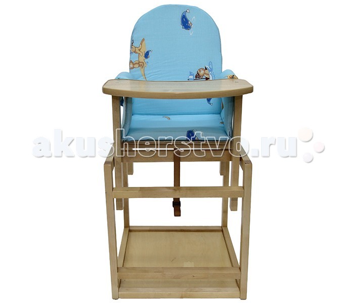 Стульчик для кормления BabyRoom Афоня 2Афоня 2 Стульчик для кормления BabyRoom Афоня 2Афоня 2Стульчик для кормления малыша Babyroom Афоня 2 является трансформирующейся конструкцией, которая может превратиться в небольшой стульчик и столик, за которые ребенок сможет взбираться самостоятельно. Продукция российского бренда выполнена из высококачественных материалов, полностью экологичная и безопасная. Достоинства стульчика для кормления: Детская мебель Babyroom производится из экологичных материалов, которые даже при контакте с едой остаются безопасными для ребенка. Деревянный каркас покрыт лаком на водной основе, он не навредит ребенку даже в случае контакта с горячими поверхностями. В сложенном виде стульчик достаточно компактный. Прост и удобен в сборке. Сидение имеет мягкую обивку, которая защищена от загрязнению моющейся обивкой. Есть страховочные ручки с мягкой обивкой по бокам. Перед ребенком есть удобный столик-подносик с защитными бортиками по периметру, которые не позволяют растекаться жидкости в том случае, если ребенок что-то опрокинет. А в первые недели опрокидывать он будет много. Когда ребенок подрастет, подносик можно демонтировать, верхнюю часть стульчика демонтировать и он превратится в более компактное сидение и приставляется к основе, которая является столиком. Вес: 8 кг Внимание! Расцветки чехла в ассортименте!<br>
