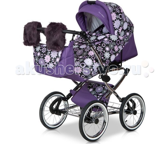 Коляска Caretto Michelle Color 2 в 1Michelle Color 2 в 1 Коляска Caretto Michelle Color 2 в 1Michelle Color 2 в 1Детская коляска Caretto Michelle Color 2 в 1 выглядит очень презентабельно – зеркальная хромированная рама, меховые варежки для мамы с креплением на ручку коляски, дополнительная изящная сумка для покупок или игрушек с крышкой – имея такую красавицу, прогулки с малышом будут в радость маме. Детская коляска оснащена двумя модулями, что позволит ее использовать с рождения малыша до возраста 3-х лет. Для комфорта и безопасности ребенка предусмотрены основные наполняющие – жесткий противоударный каркас, мягкая хлопковая внутренняя обивка, надежные ремни безопасности со смягчающими накладками, ограничительные элементы, не сковывающие движения малыша. Общие характеристики: два сменных модуля для детей до 3-х лет стильная и надежная хромированная рама регулируемая высота ручки большой диаметр колес для максимальной проходимости надувные резиновые колеса с дисками на спицах отличная амортизация функция укачивания ножная независимая тормозная система механизм складывания шасси - «книжка» имеет две корзины для покупок (металлическую и текстильную подвесную) в комплекте меховые варежки для мамы Люлька: используется с рождения ребенка до 6 месяцев внутренняя обивка – 100 % хлопок широкое спальное место жесткое дно вся внутренняя обивка съемная, допускается стирка в стиральной машине регулируемая высота подголовника высокий барьер от плохой погоды ремни для переноски большой всесезонный капюшон Прогулочный блок: для детей с 6 месяцев дополнительный вкладыш для максимального комфорта наклон спинки регулируется защитный бампер центральный разделитель ножек из текстиля пятиточечные ремни безопасности с мягкими плечевыми накладками подножка регулируется по высоте большой надежный капюшон утепленный чехол на ножки Дополнительно в комплектации: теплый чехол на ножки матрасик для люльки дождевик москитная сетка вторая навесная корзина для покупок сумка для мамы меховые варежки для мамы Размеры детской коляски: ширина шасси (см): 61 спальное место люльки (см): длина — 84, ширина — 39, глубина — 22 диаметр колес (см): 31<br>