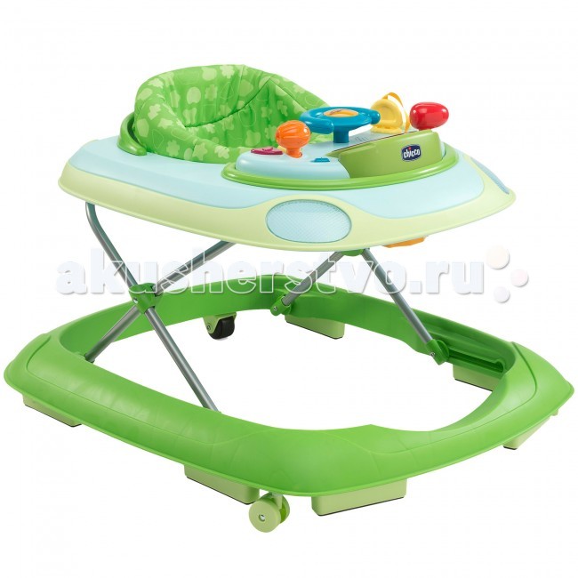 Ходунки Chicco BandBand Ходунки Chicco BandBandДетские ходунки Chicco Band поддержат малыша в его энтузиазме учиться ходить, сопровождая движение музыкой, звуковыми и световыми эффектами. Отличается необыкновенной обтекаемой формой и красочной гаммой цветов. 2 передних плавающих колеса (вращаются на 360), 2 задних фиксированных колеса - ребенок может двигаться в любом направлении, только движение назад имеет ограниченные возможности. Характеристики Chicco Band: Жесткая анатомическая спинка сидения обеспечивает правильную поддержку позвоночника ребенка Специальные тормозные системы (шесть фиксаторов) останавливают движение при столкновении с порогом Съемная панель может быть установлена на бампер прогулочной коляски Сиденье регулируется по высоте в 3-х положениях Съемный чехол сидения легко чистится и стирается Рама легко складывается и в собранном состоянии занимает очень мало места. Размер в открытом виде: 79 x 66x 47/51 см Размер в сложенном виде: 79 x 66 x 24 см Вес: 4, 5 кг Ограничители-тормоза «Stopper», установленные в соответствии с европейскими нормами безопасности, предотвращают случайное падение с лестницы. Замок с двойной защитой предотвратит случайное сложение ходунков. Удобное мягкое кресло с жесткой спинкой. Чехол снимается для стирки.<br>