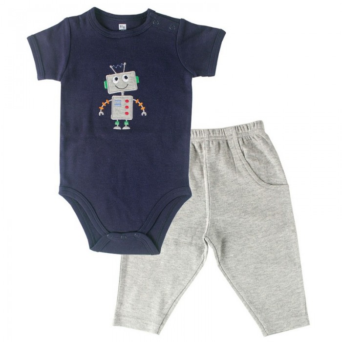 Hudson Baby Комплект Боди и штанишки Робот (2 предмета)Комплект Боди и штанишки Робот (2 предмета) Hudson Baby Комплект Боди и штанишки Робот (2 предмета)Комплект Боди и штанишки Робот (2 предмета)Комплект одежды Робот для новорождённого от торговой марки Hudson Baby: боди с коротким рукавом и штанишки. Боди имеют кнопочную боковую застёжку на плече, а также три кнопки по низу изделия. Боди украшает принт в виде весёлого робота. Штанишки на эластичной резинке, свободного кроя, слегка заужены к низу. Спереди - стилизованные кармашки. Прекрасный выбор для повседневного использования. Размеры: 55-61 см (0-3, S) 61-67 см (3-6, M) 67-72 см (6-9, L) 72-78 см (9-12, XL) Состав материала: 100% хлопок Предварительная стирка обязательна. Стирка при t не более 40С. Отбеливать без хлора. Гладить при t не более 150С. Сухая чистка запрещена. Обычный процесс сушки в барабане.<br>