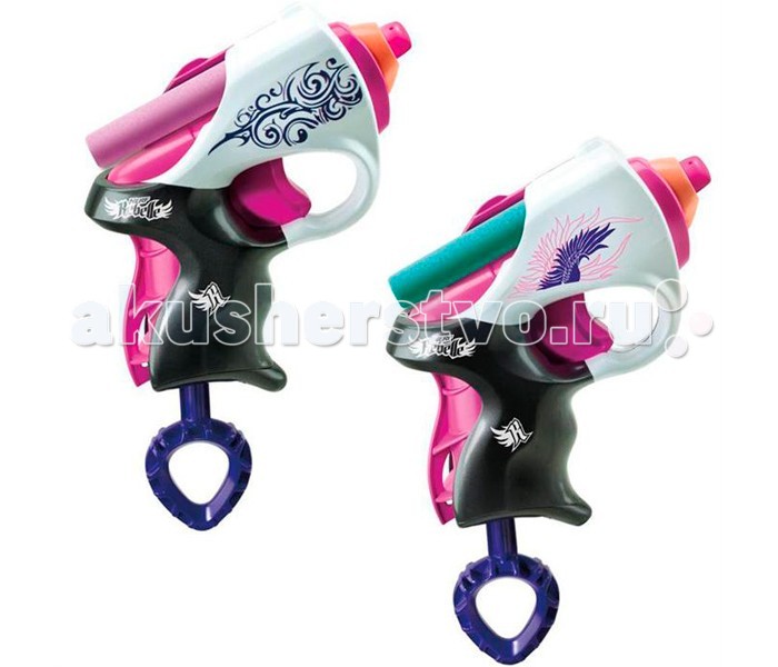 Nerf Hasbro N-Rebelle Мини-бластеры Сладкая парочка 2 штHasbro N-Rebelle Мини-бластеры Сладкая парочка 2 шт Nerf Hasbro N-Rebelle Мини-бластеры Сладкая парочка 2 штHasbro N-Rebelle Мини-бластеры Сладкая парочка 2 штNerf Hasbro N-Rebelle Мини-бластеры Сладкая парочка 2 шт. Маленькие элегантные бластеры с мягкими пулями от Hasbro созданы специально для того, чтобы девочки смогли почувствовать себя тайными шпионами или опасными воительницами. Стреляющий элемент абсолютно безопасен. Пули вылетают на довольно большое расстояние, но не причинят боль, если азартные игроки попадут друг в друга. Для того, чтобы зарядить бластер и выстрелить необходимо передернуть красивый фиолетовый курок напоминающий лист дерева или каплю воды. На корпус бастеров нанесены модные рисунки. А пули выполнены в нежных девичьих цветах. Для более долгой и интересной игры можно приобрести дополнительные патроны Nerf.<br>