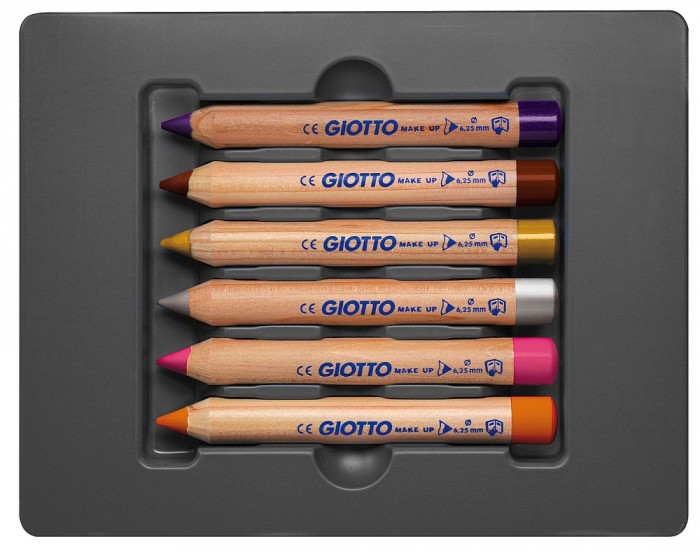 Giotto Make Up Matite Glamour Набор из 6 фантазийных цветов для гримаMake Up Matite Glamour Набор из 6 фантазийных цветов для грима Giotto Make Up Matite Glamour Набор из 6 фантазийных цветов для гримаMake Up Matite Glamour Набор из 6 фантазийных цветов для гримаGiotto Make Up Matite Glamour Набор из 6 фантазийных цветов карандашей для грима. Набор из 6 фантазийных цветов гламур карандашей для грима. Гипоаллергенный грифель, очень мягко рисует на коже, благодаря толщине 6,25 мм можно вытенять даже большие поверхности рисунка. Грим долго держится, не растекается, не трескается. Не содержит парабенов, глютен. Не тестируется на животных. Легко смывается салфеткой с водой и/или косметическими средствами. В набор входит брошюра с идеями по нанесению рисунков.<br>