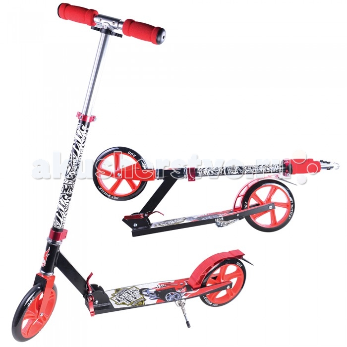 Самокат 1 Toy TopGear Hot wheelsTopGear Hot wheels Самокат 1 Toy TopGear Hot wheelsTopGear Hot wheelsСамокат TopGear Hot wheels двухколёсный складной самокат, выполненный в ярком запоминающимся дизайне и украшенный в стиле Hot wheels. Самокат состоит из металлической рамы (алюминий), колёс из полиуретана и регулируемого по высоте руля с большими мягкими ручками. Для остановки предусмотрен ножной тормоз, выполненный в виде заднего крыла. Катание на самокате - одно из любимых занятий детей. Оно приобретает большую популярность, поскольку не требует специальных навыков. Любой ребенок будет счастлив такой покупке! Пусть ваш ребенок почувствует радость и свободу! Особенности: Регулируемый по высоте руль. Высота руля от 73 до 100 см. Рама алюминий, нескользящее покрытие PU колеса - переднее и заднее 200 мм Бесшумное движение без тряски Ножной тормоз Подножка Складная конструкция Максимальная нагрузка: 100 кг Размеры: 92х100х11 см Вес 3.74 кг<br>