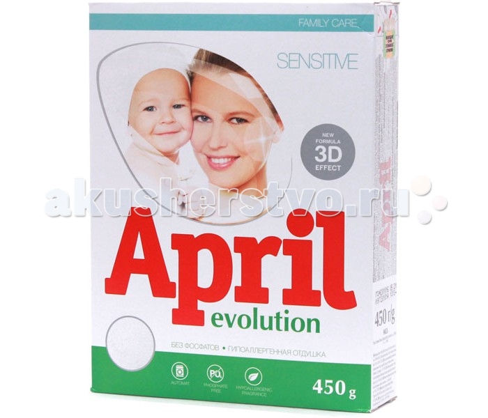 Сонца April Evolution Стиральный порошок sensitive Автомат 0.45 кгApril Evolution Стиральный порошок sensitive Автомат 0.45 кг Сонца April Evolution Стиральный порошок sensitive Автомат 0.45 кгApril Evolution Стиральный порошок sensitive Автомат 0.45 кгСонца April Evolution Стиральный порошок sensitive Автомат 0.45 кг. Специально разработан для безопасной стирки детских вещей и белья, а так же вещей людей с чувствительной кожей. Отличается пониженным содержанием агрессивных ПАВ, энзимов,отсутствием красителей. В состав входит гипоаллергенная отдушка. Порошок April Evolution Sensitive прошел испытание безопасности по ГОСТ для продуктов детского ассортимента.<br>