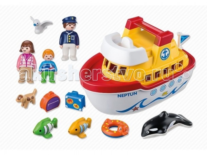 Конструктор Playmobil 1.2.3. Мой корабль с ручкой для переноски1.2.3. Мой корабль с ручкой для переноски Конструктор Playmobil 1.2.3. Мой корабль с ручкой для переноски1.2.3. Мой корабль с ручкой для переноскиНабор Playmobil «Мой корабль» с ручкой для переноски – еще один универсальный конструктор для игр в любое время года. С ним можно играть зимними и осенними вечерами дома, в жаркие дни на море, в саду, на даче – везде, где захочет ваш малыш. Корабль хорошо держится на воде. Все детали для хранения и переноски располагаются внутри каркаса корабля – поэтому ничего никогда не потеряется. Описание набора: корабль (съемная верхняя палуба, капитанский мостик, вместительная передняя палуба, внутри - два сидячих места и места для багажа, полое дно для хранения всех деталей набора), 3 фигурки человечков, 5 фигурок животных. Дополнительные аксессуары: 1 чемодан, 1 дорожная сумка, круг для купания. Описание фигурок: Человечки: фигурка девочки-пассажирки, 1 фигурка юнги, 1 фигурка капитана. У всех фигурок подвижные ноги (что помогает легко размещать фигурки на сидячих местах), дизайн одежды человечков соответствует тематике набора. Животные: 2 рыбки, чайка, касатка, собака. Фигурки касатки и рыбок сделаны таким образом, что они легко держаться на воде, не заваливаясь на бок. Все детали выполнены из высококачественного пластика. В наборе Playmobil «Мой корабль, с ручкой для переноски» ваш ребенок найдет всё, чтобы создать захватывающую игру! Серия 1.2.3 Playmobil - потрясающие конструкторы из Германии для детей от 1,5 до 3 лет! С первой маленькой фигурки и до последней большой детали ребенок будет увлечен и восхищен разнообразием, функциональностью, оригинальным дизайном и удобными формами игрушек. Теперь вопрос «Что подарить?» исчезнет у родителей и близких. Конечно, Playmobil! Продукция сертифицирована, экологически безопасна для ребенка, использованные красители не токсичны и гипоаллергенны.<br>