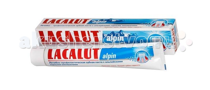 Lacalut Зубная паста Alpin 75 млЗубная паста Alpin 75 мл Lacalut Зубная паста Alpin 75 млЗубная паста Alpin 75 млПрофилактическая зубная паста Lacalut Alpin с альпийскими горными минералами. Отбеливающее, противокариозное, противоналетное. Способствует удалению зубного налета (абразивные вещества пасты+ минеральный комплекс), понижает чувствительность эмали зубов к холодному и горячему, сладкому и кислому и способствует укреплению структуры зубной эмали и предупреждает развитие кариеса (натрия фторид, фминофторид, минеральный комплекс), замедляет образование зубного налета и зубного камня (минеральный комплекс). Показания: зубной налет или камень, восстановление природной белизны, укрепление зубов. Lacalut Alpin обладает прекрасными полирующими свойствами, удаляет микронеровности, придает зубам гладкость, снижает скорость образования зубного налета. Минеральный комплекс, создающий повышенное осмотическое давление на зубах, усиливает противоналетный эффект пасты. Благодаря своим свойствам зубная паста Lacalut Alpin замедляет размножение патогенной микрофлоры, вызывающей развитие кариеса и воспалительных заболеваний полости рта. Клинически доказано, что зубная паста Lacalut Alpin обладает выраженным противовоспалительным эффектом, обусловленным высокой степенью удаления микробного налета с зубов. Входящий в состав пасты Lacalut Alpin минеральный комплекс создает повышенное осмотическое давление на деснах, тонизирует их, стимулирует слюноотделение и поддерживает самоочищение полости рта. Аминофторид, входящий в состав пасты Lacalut Alpi, прекрасно распределяется в полости рта, стимулирует образование защитного слоя СаF2 и процессы реминерализации зубной эмали на ранних стадиях ее повреждения. Регулярное использование зубной пасты Lacalut Alpin обеспечивает недежную защиту от кариеса. Зубная паста одобрена Стоматологической ассоциацией России (СтАР).<br>