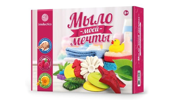 Intellectico Набор Мыло моей мечты 451 большойНабор Мыло моей мечты 451 большой Intellectico Набор Мыло моей мечты 451 большойНабор Мыло моей мечты 451 большойIntellectico Мыло моей мечты, красный набор большой 451 Большой набор Мыло моей мечты от производителя детских развивающих наборов Intellectico – это полноценная лаборатория красоты для создания яркого и душистого мыла с необычной структурой и SPA-эффектом. Используя уникальные непереворачивающиеся формочки, входящие в состав набора, ребенок сможет без каких-либо сложностей изготовить настоящее мыло, сделав его прозрачным или матовым. Добавление натуральных красителей и ароматизаторов придаст мылу индивидуальность и неповторимость, а использование настоящей морской соли Мертвого моря, входящей в набор, позволит получить мыло для настоящего SPA-удовольствия даже для мамы. В набор входит: Основа для мыла белая (80 гр) – 2 шт. Основа для мыла прозрачная (80 гр) – 2 шт. Формочки для мыла – 4 шт. Натуральные красители – 3 шт. Натуральные ароматизаторы – 2 шт. Соль «Мертвого моря» – 20 гр. Палочка для замешивания мыла – 2 шт. Перчатки – 1 пара Вспомогательная баночка – 1 шт. Подробная инструкция – 1 шт.<br>