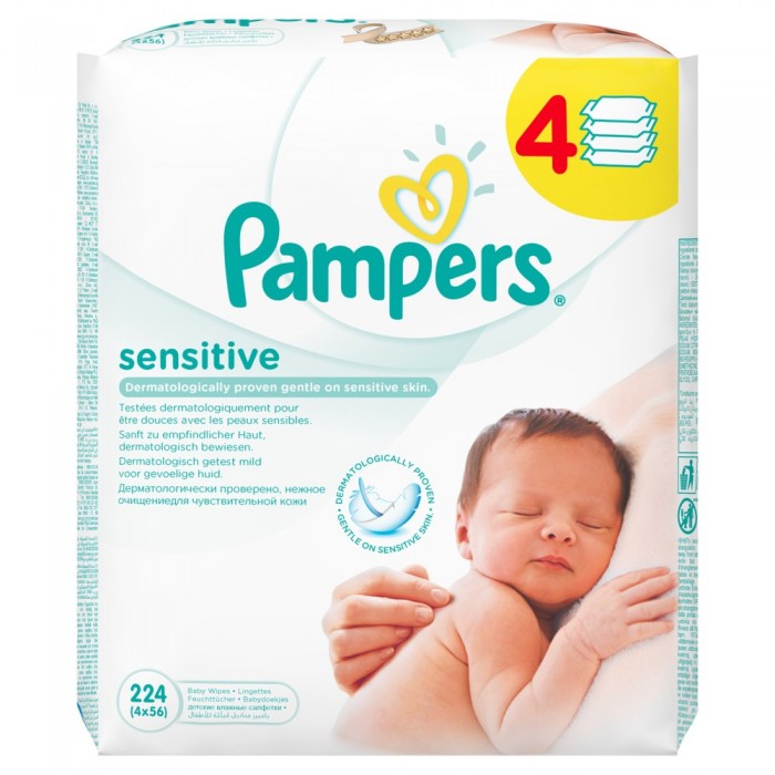 Pampers Салфетки Sensetive запасной блок 4х56 шт.Салфетки Sensetive запасной блок 4х56 шт. Pampers Салфетки Sensetive запасной блок 4х56 шт.Салфетки Sensetive запасной блок 4х56 шт.Меньше протираний для нежного очищения кожи! Здоровая кожа – залог правильного развития малыша в первые месяцы жизни. Детские влажные салфетки Pampers Sensitive - это лучшие салфетки от Pampers. Благодаря своей уникальной мягкой текстуре они очищают нежнее, чем раньше, с меньшим количеством протираний, не нарушая ее естественного баланса. Уникальная мягкая текстура ™. Теперь на 15% толще! Без отдушки. Дерматологически протестировано. Подходят для новорожденных. Кроме того, Pampers Sensitive содержат уникальный лосьон, который не только нежно очищает кожу, но и быстро восстанавливает её здоровый pH-уровень. Клинические исследования подтвердили безопасность использования салфеток даже для новорожденных и малышей с атопическим дерматитом.<br>