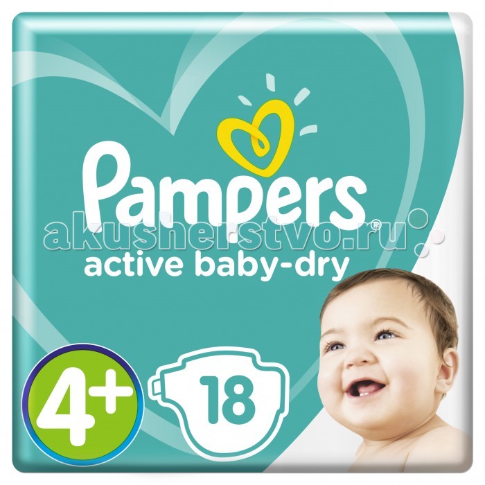 Pampers Подгузники Active Baby Dry р.4+ (9-16 кг) 18 шт.Подгузники Active Baby Dry р.4+ (9-16 кг) 18 шт. Pampers Подгузники Active Baby Dry р.4+ (9-16 кг) 18 шт.Подгузники Active Baby Dry р.4+ (9-16 кг) 18 шт.До 2х раз суше, чем обычный подгузник!* *по сравнению с подгузником из более экономичного ценового сегмента Детские одноразовые подгузники Pampers Active Baby сделаны для оптимального впитывания влаги из 3-х уникальных слоёв, помогающих максимально защитить кожу вашего ребёнка ,даже в самых резких и динамичных движениях.При этом мягкая поверхность способствует дыханию кожи. Также Pampers оснащены широкими застёжками,благодаря которым ваш малыш будет чувствовать себя максимально комфортно.Данный подгузник способен растягиваться и сжиматься на 8 см Подгузники Pampers Active Baby созданы специально для того, чтобы обеспечить непревзойденный комфорт даже для самых подвижных животиков. Все подгузники имеют двойной супервпитывающий слой Extra Dry: - первый слой быстро впитывает и распределяет жидкость внутри подгузника, - второй превращает ее в гель и надежно удерживает внутри подгузника. Внешний слой пропускает воздух к коже ребенка, позволяя ей дышать. Двойные манжеты надежно защищают от протекания, а бальзам с алоэ обеспечивает дополнительную защиту кожи от раздражений. Анатомическая форма подгузников обеспечивает максимальный комфорт, повторяя форму тела малыша и защищая от кома между ножками. Тянущиеся боковинки растягиваются до 8 см, обеспечивая отличное прилегание и комфорт и не мешая расти животику. Вес ребенка: 9-16 кг Кол-во в упаковке: 18 шт<br>