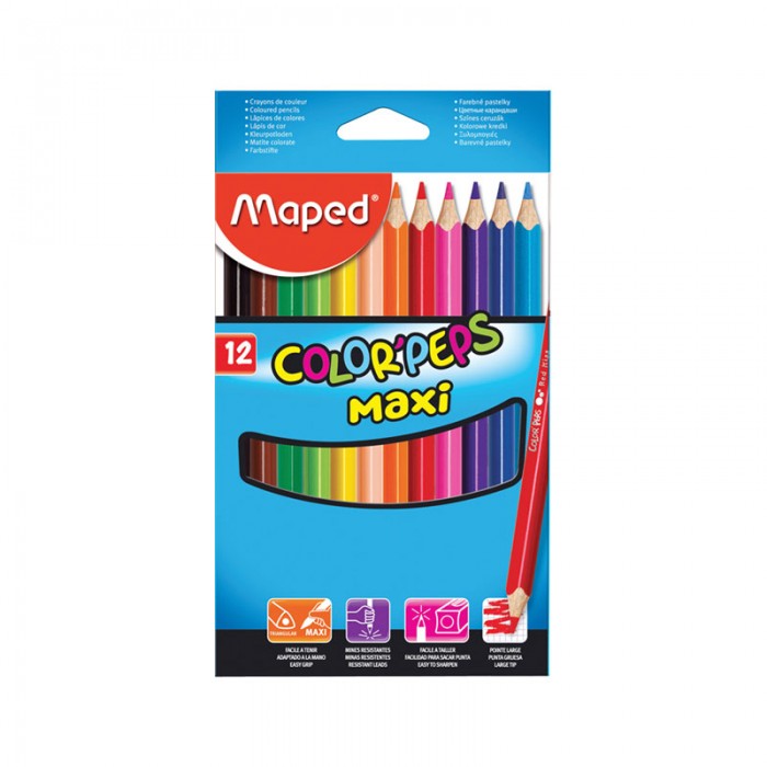 Maped Карандаши Color Peps Maxi 12 цветовКарандаши Color Peps Maxi 12 цветов Maped Карандаши Color Peps Maxi 12 цветовКарандаши Color Peps Maxi 12 цветовКарандаши Color Peps Maxi 12 цветов Большой диаметр удобен для маленьких детей, эргономичный трехгранный корпус, ударопрочный грифель, картонный футляр с окошком Количество цветов – 12 Материал корпуса – дерево Диаметр корпуса – 7 мм Форма корпуса – трехгранная Заточено – да Длина – 175 мм Диаметр грифеля – 3 мм<br>