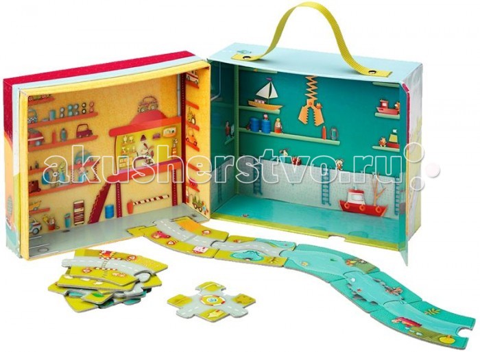 Lilliputiens Игрушка-пазл в коробке МашинкиИгрушка-пазл в коробке Машинки Lilliputiens Игрушка-пазл в коробке МашинкиИгрушка-пазл в коробке МашинкиLilliputiens Игрушка-пазл в коробке Машинки. Двусторонний пазл в коробке Машинки: создай свой собственный путь, соедини дороги и реки, езжай по дорожке, мимо гараж и навес для лодок.<br>