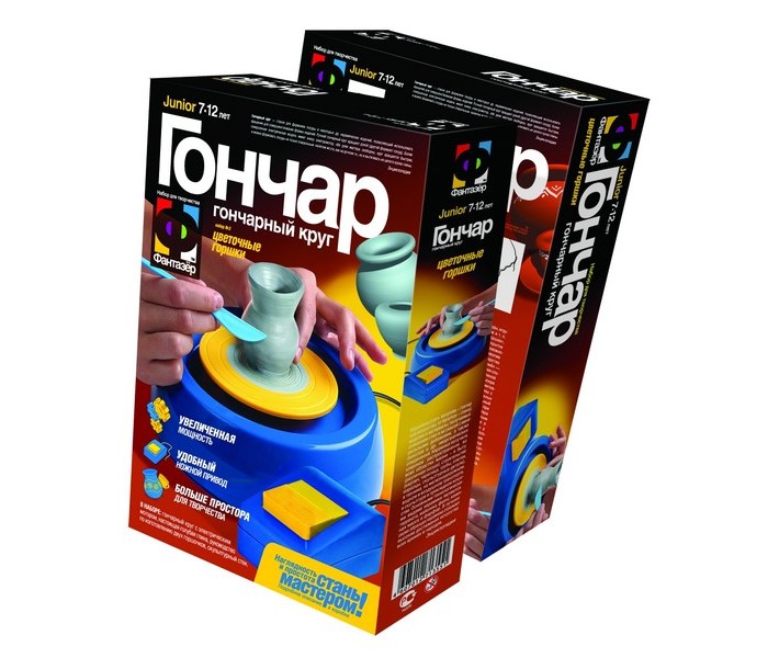 Фантазер Гончарный набор Цветочные горшкиГончарный набор Цветочные горшки Фантазер Гончарный набор Цветочные горшкиГончарный набор Цветочные горшкиГончарный набор Цветочные горшки. «Гончар» научит вашего малыша старейшему ремеслу на планете, познакомит с принципом работы гончарного круга, который почти не изменился за последние 4 000 лет, с тех пор, как в Древнем Египте с его помощью делали посуду для правителей и простонародья. Но жизнь все-таки не стоит на месте, поэтому наш гончарный круг оснащен небольшим моторчиком, что позволяет формовать вазу или кувшин обеими руками. Работа на гончарном круге развивает художественные способности, кроме того, многие специалисты рекомендуют ее как арт-терапию.<br>