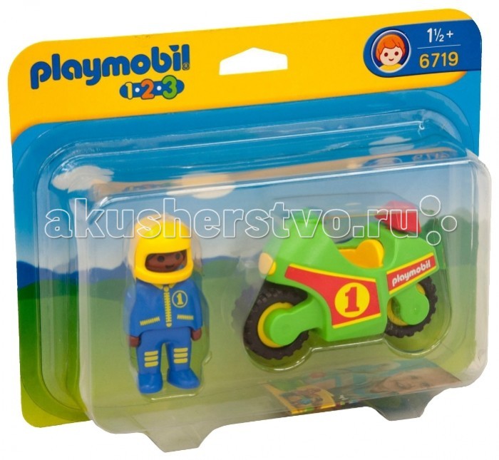 Конструктор Playmobil 1.2.3.: Мотоцикл1.2.3.: Мотоцикл Конструктор Playmobil 1.2.3.: Мотоцикл1.2.3.: МотоциклPlaymobil 1.2.3.: Мотоцикл. Игровой набор Мотоцикл для тех мальчиков, которые любят быть первыми во всевозможных соревнованиях. Гоночный мотоцикл может обогнать любую машинку и любой грузовик на игрушечной. Игровой набор Мотоцикл для тех мальчиков, которые любят быть первыми во всевозможных соревнованиях. Гоночный мотоцикл может обогнать любую машинку и любой грузовик на игрушечной трассе, проверьте вместе! Наш мотоцикл не только быстро ездит, но и издаёт моторный рёв, совсем как на настоящий - для этого малышу просто нужно нажать функциональную кнопку. С такой игрушкой легко вообразить себя несущимся по скоростной трассе, как ракета, наслаждаясь ветром, солнцем и ощущением полёта! С первой маленькой фигурки и до последней большой детали ребенок будет увлечен и восхищен разнообразием, функциональностью, оригинальным дизайном и удобными формами игрушек. Теперь вопрос Что подарить? исчезнет у родителей и близких. Конечно, Playmobil! Продукция сертифицирована, экологически безопасна для ребенка, использованные красители не токсичны и гипоаллергенны. В набор входят: 1 фигурка человечка 1 мотоцикл. Описание набора: Мотоцикл: 1 сидячее место, 2 подвижных колеса звуковая имитация: рев гоночного мотоцикла, включается/выключается, яркая окраска. Описание фигурок: 1 фигурка гонщика: подвижные ноги и вращающаяся голова, безопасный шлем, дизайн одежды соответствуют тематике набора.<br>
