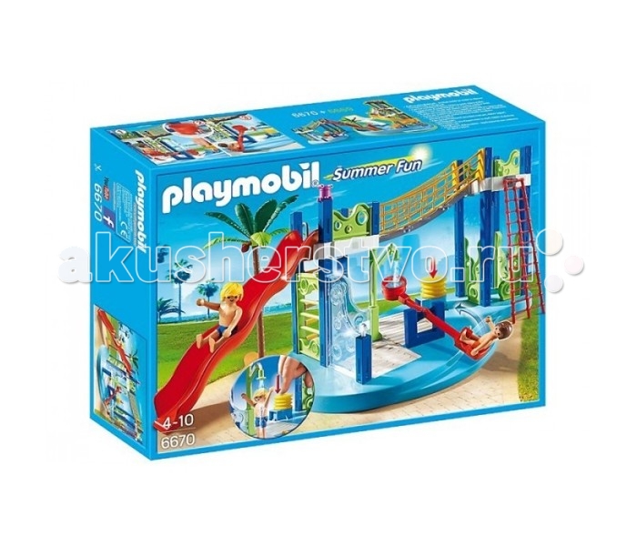 Конструктор Playmobil Аквапарк: Игровая площадкаАквапарк: Игровая площадка Конструктор Playmobil Аквапарк: Игровая площадкаАквапарк: Игровая площадкаPlaymobil Аквапарк: Игровая площадка. Развлечения и веселье ждут персонажей Playmobil,ведь с такой игровой площадкой в жаркий летний денек скучать не придется! Тут есть все для активного отдыха: Перекладина по которой можно взобраться на мостик. Большая,волнистая горка-с которой будет весело сьехать. Помпа-которая качает воду тем самым приводя в действие качелю,так же персонажам Playmobil можно принять душ. В наборе с игровой площадкой вы найдете двух отдыхающих и красивую пальму с кокосами! Игровая площадка идеально совместима с набором Аквапарк! В наборе: фигурки 2 шт площадка пальма горка мост душ качеля водная помпа поддерживающие конструкции.<br>