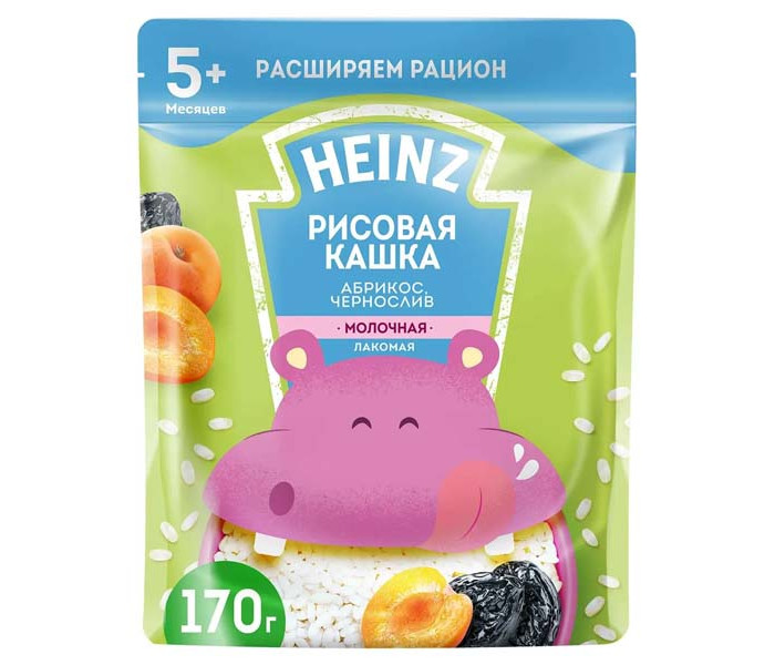Heinz Молочная Лакомая рисовая кашка Абрикос, чернослив с 5 мес. 200 гМолочная Лакомая рисовая кашка Абрикос, чернослив с 5 мес. 200 г Heinz Молочная Лакомая рисовая кашка Абрикос, чернослив с 5 мес. 200 гМолочная Лакомая рисовая кашка Абрикос, чернослив с 5 мес. 200 гЛакомая рисовая молочная кашка Абрикос, чернослив незаменима для полноценного развития малыша, так как являются одним из главнейших источников хорошо усваиваемых углеводов, минеральных веществ и витаминов, незаменимой для организма клетчатки и растительных белков. Обогащена всеми витаминами и минералами, которые так необходимы малышу в этом возрасте. Рисовая каша содержит мало клетчатки, поэтому она полезна детям со склонностью к неустойчивому стулу. Кроме того, отвары риса обладают обволакивающим эффектом, что является защитным механизмом при кишечных расстройствах. К тому же в кашку добавлены фрукты - абрикос, чернослив, которые улучшают ее вкус. Состав: рисовая и кукурузная мука, сахар, сухое цельное молоко, сухие сливки, абрикос, пребиотические волокна цикория 2% (инулин, олигофруктоза), слива, чернослив, карбонат кальция, фосфат кальция, железо, окись цинка, йодистый калий, витамины: А, D, E, В1, В2, B6, B12, С, РР, фолиевая кислота, биотин, пантотеновая кислота. Особенности:Не содержит глютена, вкусовых добавок, консервантов, красителей. Содержит молокоОбогащена 12 витаминами и 4 минералами<br>