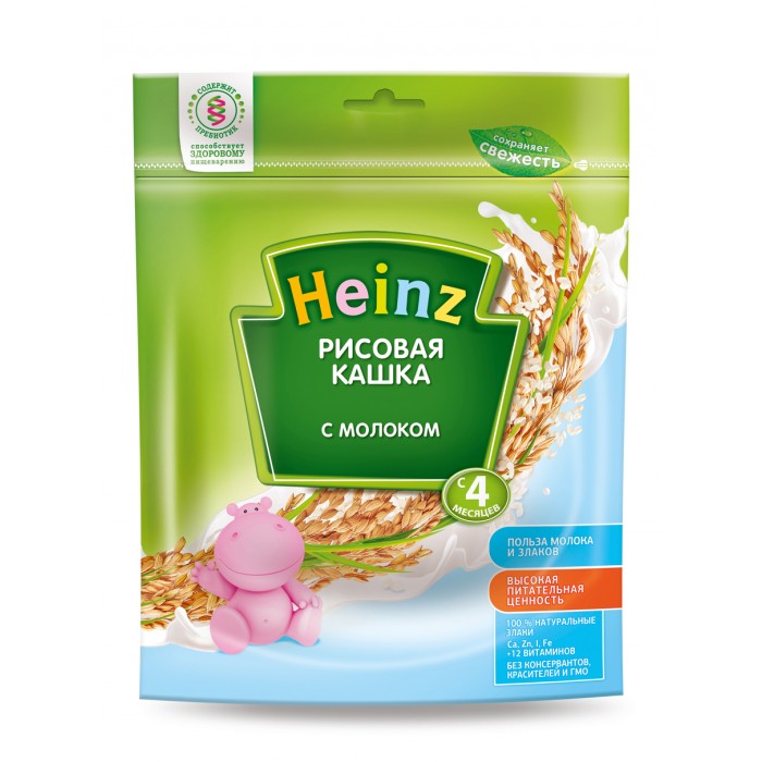 Heinz Молочная Рисовая кашка с 4 мес. 250 гМолочная Рисовая кашка с 4 мес. 250 г Heinz Молочная Рисовая кашка с 4 мес. 250 гМолочная Рисовая кашка с 4 мес. 250 гСостав: рисовая мука, сахар, сухое цельное молоко, карбонат кальция, железо, окись цинка, йодистый калий, витамины: А, D, Е, В1, В2, В6, В12, РР, С, фолиевая кислота, биотин, пантотеновая кислота. Без добавления глютенсодержащих ингредиентов Способ приготовления: не забудьте вымыть руки, используйте только чистую посуду. Сначала налейте в тарелочку указанное количество вскипяченного и остуженного до 40°С молока. Затем, тщательно перемешивая, всыпьте рекомендуемое количество сухой каши до получения однородной консистенции. Не варите. Для 4-месячного ребенка возьмите 30 г (3,5 столовые ложки) сухого продукта на 175 мл молока. Столовая ложка содержит приблизительно 8 г сухого продукта. Рекомендуемое количество порций каши — 1-2 в день.<br>