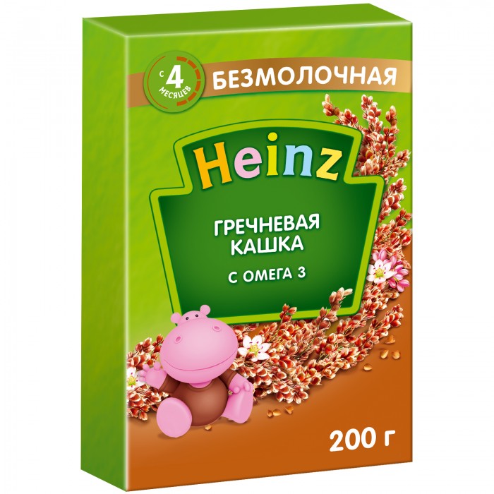 Heinz Безмолочная Гречневая кашка Омега-3 с 4 мес. 200 гБезмолочная Гречневая кашка Омега-3 с 4 мес. 200 г Heinz Безмолочная Гречневая кашка Омега-3 с 4 мес. 200 гБезмолочная Гречневая кашка Омега-3 с 4 мес. 200 гОмега-3 добавляется в каши в микрокапсулированном виде, в виде порошка, уникальная технология производства которого позволяет сохранить все полезные свойства и не меняет вкус и запах любимой кашки. Гречневая кашка с Омегой-3 - это многофункциональная каша, которая сочетает в себе пользу гречки (профилактику железодефцитной анемии) и дополнительные свойства Омеги-3. Омега-3 - полиненасыщенная жирная кислота, которая не вырабатывается организмом человека и может поступать в организм только с пищей. Омега-3 участвует в важнейших обменных процессах, формирует здоровую нервную систему и обеспечивает нормальное функционирование головного мозга, тем самым влияя на интеллектуальные способности. Состав: гречневая мука, сахар, карбонат кальция, полиненасыщенные жирные кислоты семейства Омега-3, железо, окись цинка, йодистый калий, витамины: A, D, E, B1, B2, B6, B12, PP, C, фолиевая кислота, биотин, пантотеновая кислота. Без добавления глютенсодержащих ингредиентов<br>