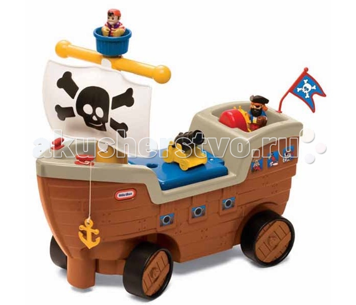 Каталка Little Tikes Пиратский корабльПиратский корабль Каталка Little Tikes Пиратский корабльПиратский корабльОчень реалистичная и устойчивая каталка в виде пиратского корабля будет не только опорой и средством передвижения, но и игрушкой. С ней Ваш ребенок отправиться на приключения в дальние страны за сокровищами. Звуковые эффекты (кнопка на мачте). В комплект входит якорь, три фигурки и флаг, которые можно хранить внутри самой каталки. Характеристики: предназначена для детей от 12 мес до 3-х лет выполнено из прочного пластика, не выгорает на солнце при изготовлении применяется метод центробежного литья, что делает изделие ударопрочным и устойчивым к перепадам температур (до -18 С) может использоваться как на улице, так и дома оригинальный дизайн в виде пиратского корабля звуковые эффекты (кнопка на мачте) сидя на широком сиденье, ребенок отталкивается ногами от пола, таки образом перемещает машину маленькие фигурки пиратов и пушки делают каталку интересной игрушкой под сиденьем есть отделение для хранения игрушек конструкция надежная и устойчивая Размеры - 55x61x23.5 см<br>