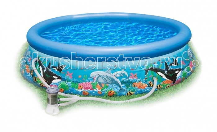 Бассейн Intex Easy Set с рисунком 305х76 см с фильтромEasy Set с рисунком 305х76 см с фильтром Бассейн Intex Easy Set с рисунком 305х76 см с фильтромEasy Set с рисунком 305х76 см с фильтромНадувной бассейн Easy с рисунком диаметром 305 см — это мягкий, но очень прочный бассейн с забавным рисунком на бортиках. Бассейн можно поставить на дачном участке или же взять с собой на природу к водоему и устроить в нем «лягушатник» для маленьких детей. Бассейн прост в использовании — специальное воздушное кольцо в его верхней части помогает держать форму бассейна. Плотные виниловые стенки очень прочные, поэтому они хорошо выдерживают напор воды. Бассейн с фильтрующим насосом для очистки воды 220V. Фильтрующий насос обеспечивает очистку воды и редкую ее замену (1 раз в месяц). По периметру бассейна нарисованы красивые изображения представителей морских обитателей, что делает бассейн ярким и необычным. Размер: 305х76 см. Вместимость бассейна: 3856 л. Производительность насоса: 2000 л/ч. Вес: 10 кг.<br>