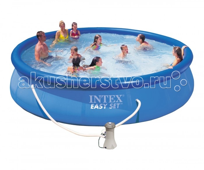 Бассейн Intex Easy Set 457х91 см с фильтромEasy Set 457х91 см с фильтром Бассейн Intex Easy Set 457х91 см с фильтромEasy Set 457х91 см с фильтромНадувной бассейн Intex Easy Set обладает двумя важными качествами: простотой конструкции и лёгким весом. В верхней части предусмотрено надувное кольцо, которое по мере наполнения бассейна водой, поднимает и расправляет стенки, обеспечивая необходимую устойчивость. Всего 10 минут потребуется на установку конструкции. Технология Super-Touch (сочетание винила и полиэстра), используемая в производстве, наделяет материал тройной прочностью, стойкостью к ударам, воздействию солнечного света, растягиваниям и стираниям. Надувные бассейны, за счет отсутствия металлического каркаса, удобны в хранении и в сложенном виде не займут много места. Модель оснащена клапаном для удобства слива воды и разъемами для подключения фильтрующих и хлорирующих устройств. Бассейн с фильтрующим насосом для очистки воды 220V. Фильтрующий насос обеспечивает очистку воды и редкую ее замену (1 раз в месяц). В комплекте также идет ремкомплект. С его помощью вы сможете устранить самостоятельно какие-либо механические повреждения на изделии, приобретенные в ходе его использования. Размер: 457х91 см. Вместимость бассейна: 10681 л. Производительность насоса: 3785 л/ч. Вес: 23 кг.<br>