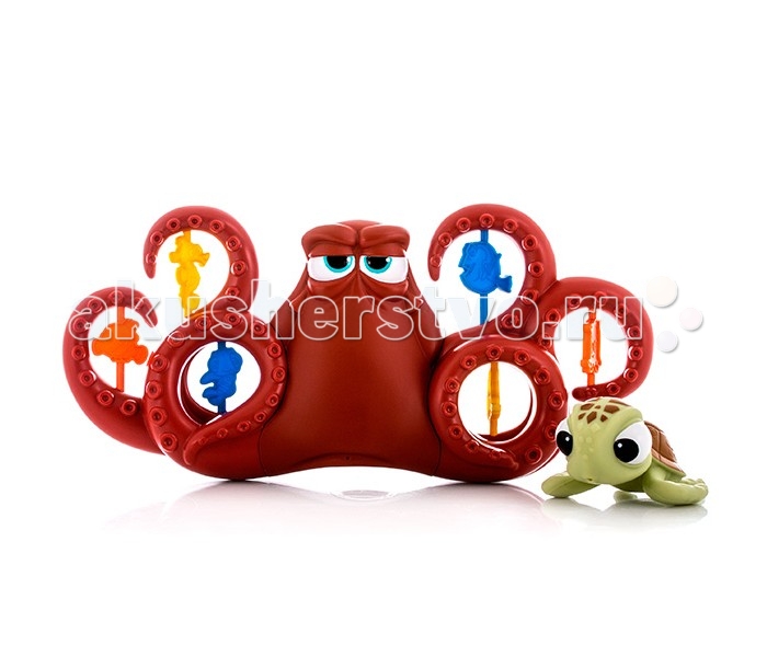 Finding Dory Игрушка для ванной Хэнк-мишеньИгрушка для ванной Хэнк-мишень Finding Dory Игрушка для ванной Хэнк-мишеньИгрушка для ванной Хэнк-мишеньХэнк-мишень В комплект входят фигурка одного из персонажей анимационного мультфильма - красного осьминога Хэнка, обитателя института морской жизни в Монтерее, а также небольшая черепашка с отверстием во рту для набора воды. Набрав воду в черепашку, нужно попасть по мишеням, которые Хэнк держит в щупальцах. Уникальна игрушка еще и тем, что попав в теплую воду, Хэнк меняет цвет, а при нажатии на голову он выпускает струю воды.<br>