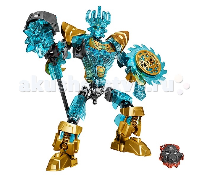 Конструктор Lego Биониклы Экиму Создатель МасокБиониклы Экиму Создатель Масок Конструктор Lego Биониклы Экиму Создатель МасокБиониклы Экиму Создатель МасокLego Bionicle Экиму Создатель Масок Экиму - создатель масок. Вместе со своим братом Макутой они ковали Маски Стихий, но однажды Макута оказался охвачен завистью. Он выковал Маску Контроля и надел ее, после чего остров Окото начал рушиться, случился взрыв и братья погрузились в долгий сон. Экиму выковал Маску Мироздания и проснулся, когда она попала в руки темных сил. После победы над Стальным Черепом, Экиму надел Маску и получил назад часть своей силы. Теперь Экиму намерен помочь героям Тоа в борьбе против сил зла. Доспехи Экиму тоже преобразились. Теперь они состоят из красивых полупрозрачных деталей голубого цвета, на ногам массивные сапоги, а на плечах - мощные позолоченные наплечники. Нагрудник украшен характерным для новых Биониклов рисунком. Сам Экиму, также, стал выше ростом, сравнявшись с остальным Тоа. Оружие Экиму - Молот Силы и позолоченный щит с циркулярной пилой. Сзади на корпусе есть поворотный механизм - Экиму будет совершать мощные удары своим молотом. В комплекте дополнительная темная Маска, Молот Силы, щит с циркулярной пилой Рост Экиму - как у остальных Биониклов Новая броня - полупрозрачная голубая, с позолоченными наплечниками и доспехами Механизм на корпусе для совершения удара<br>