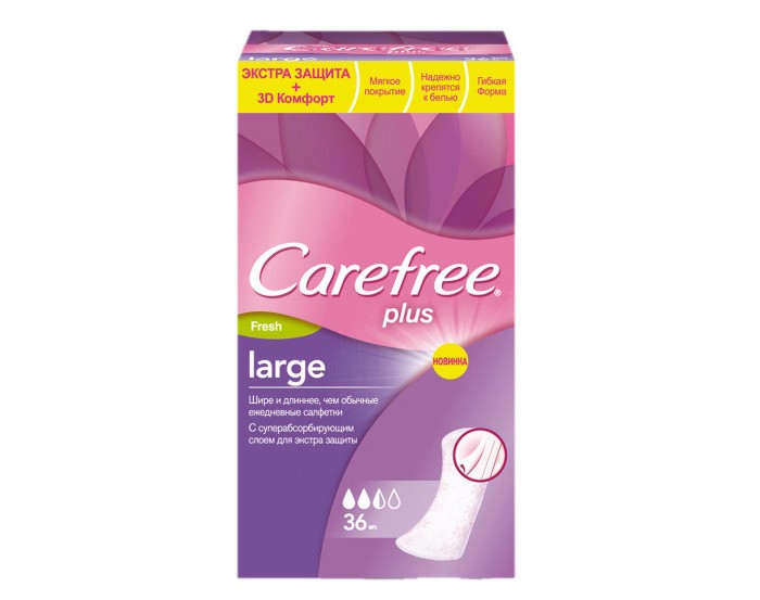 Carefree Салфетки plus Large Fresh ароматизированные 36 шт.Салфетки plus Large Fresh ароматизированные 36 шт. Carefree Салфетки plus Large Fresh ароматизированные 36 шт.Салфетки plus Large Fresh ароматизированные 36 шт.Салфетки plus Large Fresh ароматизированные помогут сохранить ощущение чистоты и свежести каждый день. Ароматизированные салфетки с легким и свежим ароматом шире и длиннее обычных ежедневных прокладок. Суперабсорбирующий слой надежно удерживает влагу внутри и предотвращает появление запаха до 12 часов.<br>