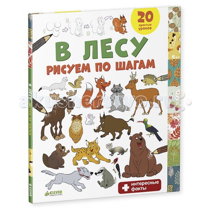 Раскраска Clever В лесу Рисуем по шагамВ лесу Рисуем по шагам Раскраска Clever В лесу Рисуем по шагамВ лесу Рисуем по шагамРаскраска Clever В лесу Рисуем по шагам. Эта красочная книжка-рисовалка – замечательный подарок для юных выдумщиков и выдумщиц, которые мечтают воплотить свои фантазии на бумаге. На каждом развороте вы найдёте место для рисования, творческое задание и чёткие пошаговые инструкции, как нарисовать бурого медведя, лося, енота, волка, филина, ежа и других лесных обитателей. Благодаря нашим подсказкам у вас всё получится с первой попытки. А чтобы было ещё интереснее, мы приготовили для вас любопытные факты о животных, которых вы рисуете. Развивайте свои творческие способности, рисуйте, узнавайте новое и знакомьтесь с чудесным миром, в котором мы живём!<br>