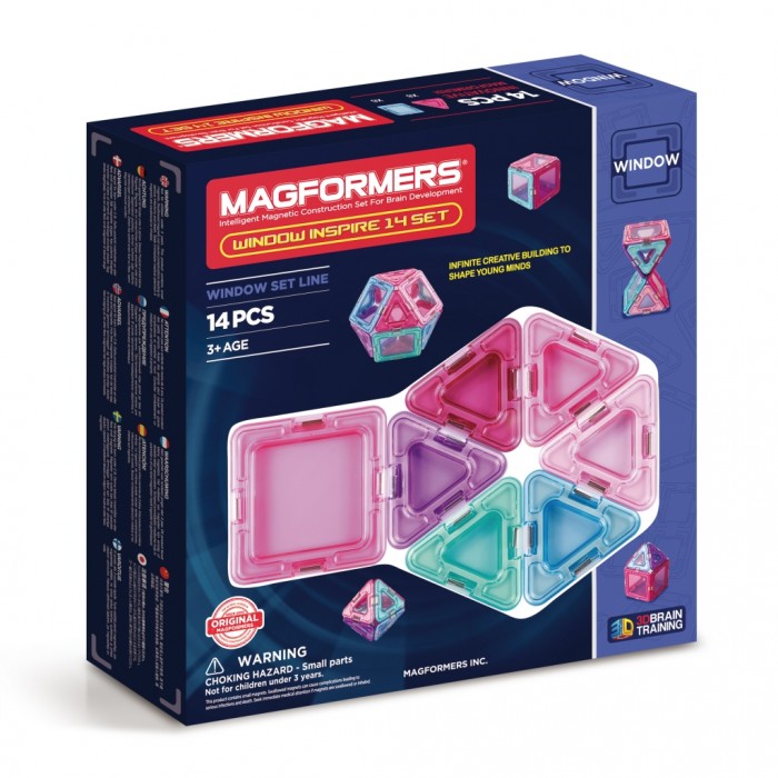 Конструктор Magformers Магнитный Window Inspire 14 setМагнитный Window Inspire 14 set Конструктор Magformers Магнитный Window Inspire 14 setМагнитный Window Inspire 14 setМагнитный конструктор Magformers Window Inspire 14 set В семействе конструкторов Магформерс появилась новая серия магнитных наборов - Window! Отличительной особенностью этой серии является то, что во все детали вмонтированы окошки из прозрачного пластика в цвет детали. Более того, все компоненты выполнены в мягких пастельных цветах. Нежные оттенки розового, фиолетового и голубого особенно придутся по душе девочкам. Набор прекрасно подойдет тем, кто только начинает знакомство с магнитными конструкторами Магформерс. В его состав входят квадраты и треугольники. С этими базовыми деталями ребенок быстро освоит построение предметов на плоскости, а затем с легкостью перейдет к конструированию трехмерных моделей. Каждая деталь содержит окошко из цветного прозрачного пластика, что открывает новые возможности для творчества. Все элементы Magformers Window Inspire 14 также совместимы с любыми другими наборами Магформерс, что позволяет пополнить уже имеющуюся коллекцию новыми необычными цветами и расширить варианты возможных построек. Как и все элементы Магформерс, детали линейки Магформерс Window Inspire изготовлены из прочного материала, отвечающего всем современным стандартам качества в игрушечной индустрии. Набор содержит 14 элементов: - сплошной треугольник: 8 шт. - сплошной квадрат: 6 шт.<br>