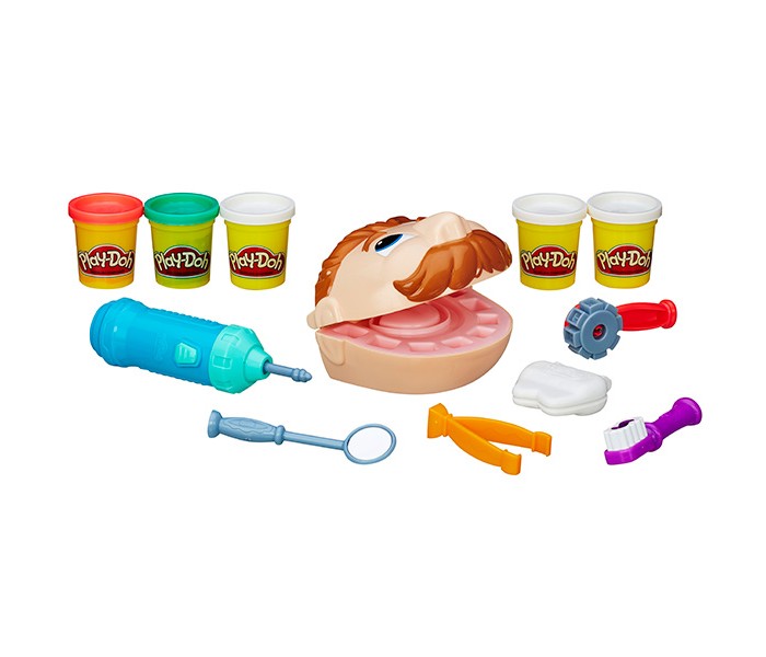 Play-Doh Набор Мистер ЗубастикНабор Мистер Зубастик Play-Doh Набор Мистер ЗубастикНабор Мистер ЗубастикPlay-Doh Набор Мистер Зубастик подарит массу радости и удовольствия Вашему ребёнку. Особенности: С помощью этого своеобразного и очень интересного игрового набора ребёнок сможет не только проявить свои творческие способности и скульптурные таланты, занимаясь лепкой из пластилиновой массы, но и в простой увлекательной игровой форме познакомиться с основными принципами работы зубного врача, а также понять важность регулярного и правильного ухода за зубками. Игровой набор Плей До Мистер Зубастик состоит из пластмассовой головы «клиента» стоматологического кабинета, которая крепится на специальной подставке. Кроме того, в комплект игрушки входят все необходимые для лечения зубов инструменты, аксессуары для изготовления пластилиновых деталей, а также очень реалистичная бор-машинка для сверления пластилиновых зубов, которая работает от обычных «пальчиковых» батареек! Также в наборе Вы найдете массу для лепки трех разных цветов: красную, зеленую и белую. Батарейки в комплект набора не входят. В комплекте: 5 баночек с пластилином 5 инструментов, отличающихся от прежних Зеркало прилагается отдельно от приспособления для формирования зубов Формочка для изготовления зубов прилагается отдельно Форма головы мистера Зубастика изменена и стала более рельефной<br>