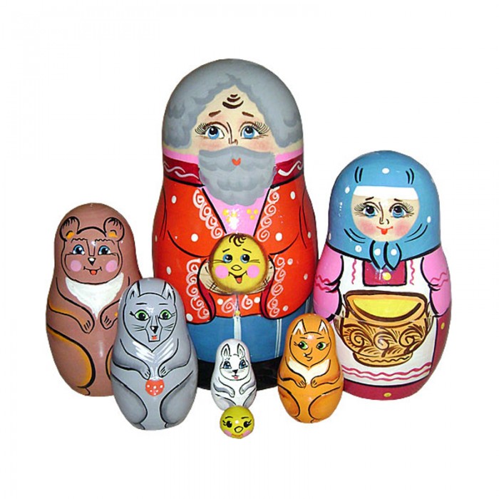 Деревянная игрушка Русская народная игрушка (РНИ) Матрешка Колобок 7 фигурокМатрешка Колобок 7 фигурок Деревянная игрушка Русская народная игрушка (РНИ) Матрешка Колобок 7 фигурокМатрешка Колобок 7 фигурокМатрешка Колобок 7 фигурок,самая большая — дедушка, чуть меньше — бабушка, медведь, волк, лиса, заяц и совсем крошечный колобок. Матрешки — это очень многофункциональные игрушки. В первую очередь, комплект позволит ребенку познакомиться с понятиями величины и размера, а также освоить счет. Кроме того, с помощью красочных матрешек можно разыгрывать театральные представления, вовлекая малыша в сюжетно-ролевую игру. Набор способствует развитию воображения, памяти, внимания, а также тренировки мелкой моторики и сенсорной чувствительности.<br>