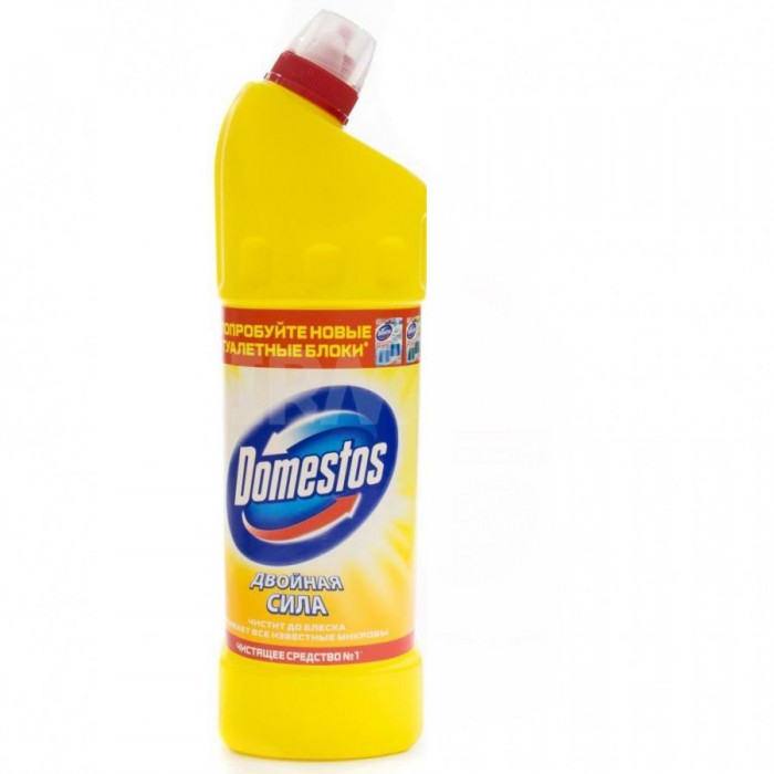 Domestos Чистящее средство Лимонная свежесть 1 лЧистящее средство Лимонная свежесть 1 л Domestos Чистящее средство Лимонная свежесть 1 лЧистящее средство Лимонная свежесть 1 лСредство Domestos Лимонная свежесть универсальное чистит, дезинфицирует и отбеливает. Густой, многофункциональный, экономичный и невероятно эффективный гель не только очищает поверхности, но и помогает бороться со всеми известными микробами - в том числе, вызывающими опасные заболевания. Ежедневное применение Domestos обеспечит круглосуточную защиту от летающих микробов в туалете. Новая, более густая несмываемая формула позволяет средству дольше оставаться на стенках унитаза, продолжая уничтожать вредные бактерии. Так же Domestos поможет справиться с грибком и плесенью в ванной комнате. Регулярное использование небольшого количества геля на мокрой тряпке или губке убирает мыльной осадок, темные пятна, дезинфицирует поверхности. Бутылка средства имеет удобную форму, а колпачок защищен от открывания детьми. Состав: анионные ПАВ менее 5%, гипохлорит натрия, амфотерные ПАВ, мыло, ароматические добавки. Особенности: Имеет свежий аромат лимона. Рекомендован для безопасной дезинфекции в домах, где есть малыши, и в детских учреждениях. Обеспечивает 100%-ное уничтожение опасных микробов (включая грибок). Предотвращает различные кишечные заболевания, которые могут быть вызваны микробами. Отбеливающие и поверхностно-активные составляющие разлагаются биологическим путем без образования вредных веществ. Способ применения: Используйте гель Domestos в чистом виде – для чистки и дезинфекции унитаза, ванны, стоков и сливов. В разбавленном виде – для мытья различных поверхностей (пол, кафель, детские игрушки).<br>