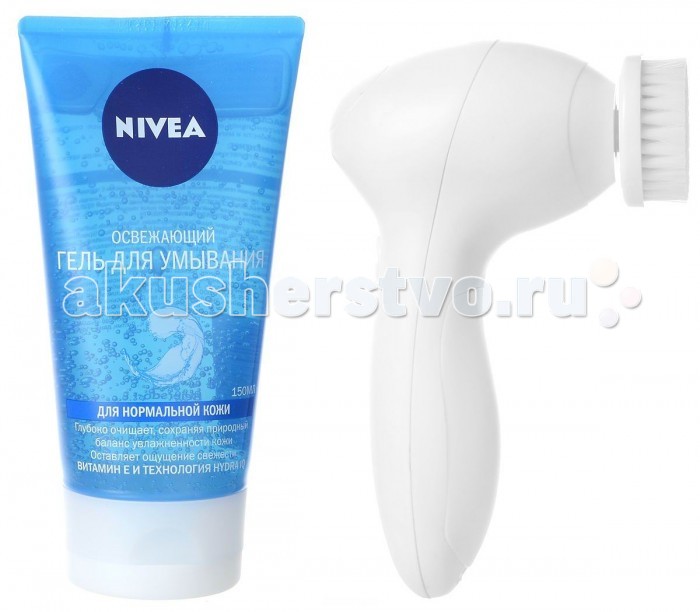 Nivea Набор Система ультра-очищения лица для нормальной кожиНабор Система ультра-очищения лица для нормальной кожи Nivea Набор Система ультра-очищения лица для нормальной кожиНабор Система ультра-очищения лица для нормальной кожиПодарочный набор для лица Система Ультра-Очищения от Nivea предназначен для женщин с нормальным типом кожи. В него входит электрическая щетка для лица и освежающий крем-гель для умывания. Высококачественная щеточка с 20000 нежных щетинок помогает глубоко очистить кожу лица, способствуя удалению загрязнений из глубины пор, что более эффективно, чем умывание привычным способом. Электрическая щетка имеет две скорости: низкую - 200-300 вращений в минуту для нежного очищения, а высокую - 300-400 вращений в минуту для активного очищения. Она действует невероятно нежно, помогая вернуть коже мягкость и сияние, поэтому подходит для ежедневного использования. Освежающий гель для умывания, обогащенный экстрактом лотоса и витаминами, эффективно очищает и освежает кожу, поддерживая естественный уровень увлажнённости. Увлажняющие компоненты и родственные коже липиды защищают кожу от пересушивания. Гель не содержит щелочного мыла и не сушит кожу. С таким набором ваша кожа будет выглядеть более гладкой, ровной, красивой и здоровой! Размер рабочей зоны щетки: 3.5 х 3.5 х 2.5 см. Объем геля: 150 мл. Продукт одобрен дерматологами. Nivea является одной из ведущих мировых компаний в области средств по уходу за кожей. Nivea заботится о потребителях, предлагая им совершенные и инновационные продукты. В исследовательском центре компании работает более 150 специалистов в области дерматологии и косметологии, фармакологии и химии. Косметическая продукция совершенствуется благодаря регулярным лабораторным исследованиям и многочисленным тестам.<br>