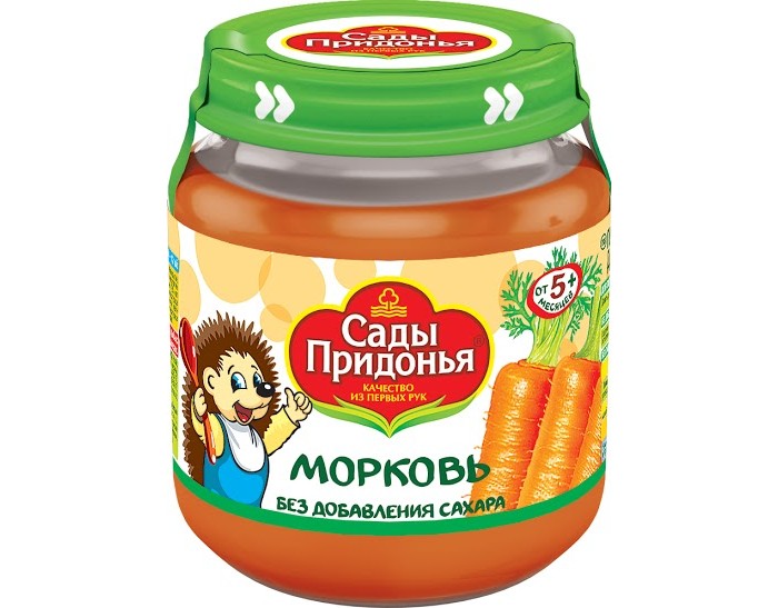 Сады Придонья Пюре Морковь с 5 мес., 120 гПюре Морковь с 5 мес., 120 г Сады Придонья Пюре Морковь с 5 мес., 120 гПюре Морковь с 5 мес., 120 гСады Придонья Пюре Морковь с 5 мес., 120 г Пюре Морковь от торговой марки Сады Придонья - вкусный и полезный вариант прикорма для малышей старше 5 месяцев. Оно готовится из натуральных овощей без применения сахара, муки, крахмала, искусственных красителей и консервантов. Морковь является богатым источником бета-каротина, витаминов С и В, фолиевой кислоты. Употребление ее в пищу благоприятно влияет на работу сердца, почек, помогает справиться с авитаминозом и малокровием, поднимает настроение и заряжает энергией. Питательный продукт для самых маленьких из линейки Сады Придонья непременно придется по вкусу вашему карапузу! Состав: морковное пюре. 100% натуральные овощи. Без сахара. Без добавления крахмала и муки. Не содержит искусственных красителей, ароматизаторов и консервантов. Готово к употреблению. Пищевая ценность в 100 г продукта: углеводы - 7,0 г. Энергетическая ценность в 100 г продукта: 28 кКал (120 кДж). Условия хранения: Закрытую баночку хранить в сухом месте при температуре от +5 до +25 градусов и относительной влажности воздуха 75%. Не использовать, если при открытии не произошло щелчка. Открытую банку хранить в холодильнике не более 24 часов. Срок хранения: 12 месяцев.<br>