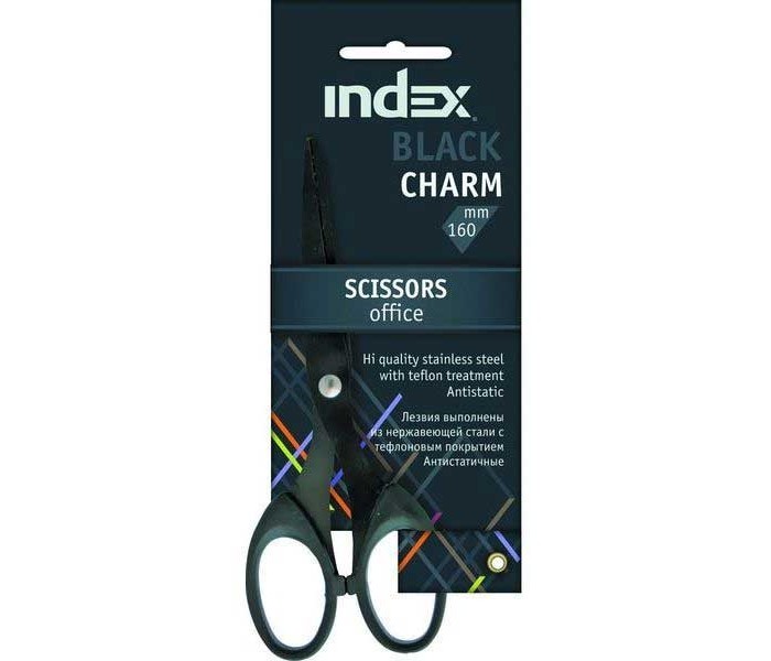 Index Ножницы Back Charm 160 ммНожницы Back Charm 160 мм Index Ножницы Back Charm 160 ммНожницы Back Charm 160 ммНожницы BLACK CHARM, 160мм, тефлоновое покрытие, пластиковые ручки BLACK CHARM. Ножницы. Пластиковые ручки. Лезвия выполнены из нержавеющей стали с тефлоновым покрытием, не создающим статическое электричество, а также прилипания к лезвиям клейких лент. Длина ножниц - 16 см.<br>