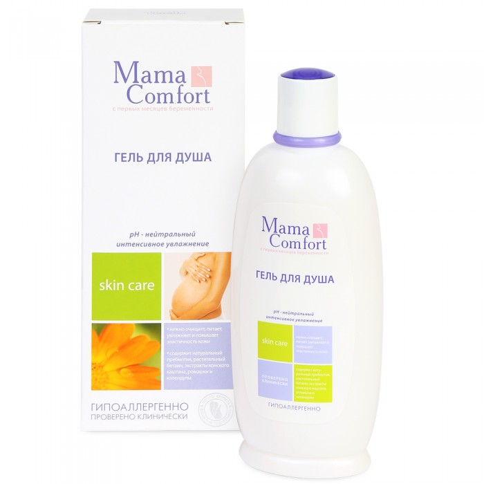 Mama Comfort Гель для душа 300 млГель для душа 300 мл Mama Comfort Гель для душа 300 млГель для душа 300 млГель для душа Mama Comfort (Мама Комфорт) разработан специально для кожи беременных и молодых мам и предназначен для придания ей мягкости и эластичности. Он способствует деликатному очищению, увлажнению и смягчению кожи, успокаивает и питает кожу. При регулярном применении геля для душа Мама Комфорт (Mama Comfort) кожа становится мягкой, нежной и эластичной. Особенности: - Разработан на основе натуральной мягкой моющей формулы и содержит активные компоненты; - Существуют противопоказания – индивидуальная непереносимость компонентов геля для душа; - Срок годности 2 года. Применение: Небольшое количество геля для душа Mama Comfort (Мама Комфорт) нанести на чистую, влажную кожу. Массировать круговыми движениями до появления пены. После образования пены смыть теплой водой. Состав: Натуральный пребиотик, растительный бетаин, экстракты конского каштана, ромашки и календулы, витамины A, Е, F, С, РР, В5.<br>