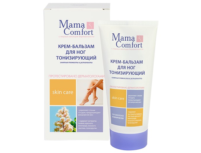 Mama Comfort Крем-бальзам от отеков ног антиварикозный 175 млКрем-бальзам от отеков ног антиварикозный 175 мл Mama Comfort Крем-бальзам от отеков ног антиварикозный 175 млКрем-бальзам от отеков ног антиварикозный 175 млКрем-бальзам от отеков ног антиварикозный Mama Comfort (Мама Комфорт) предназначен для предупреждения и приостановления развития варикоза в период беременности и после родов, обладает охлаждающим эффектом, является профилактикой отеков. Этот крем препятствует расширению вен, укрепляет стенки сосудов, нормализует кровообращение и улучшает обменные процессы. Крем-бальзам от отеков ног антиварикозный Mama Comfort (Мама Комфорт) снимает усталость, отечность и болезненные ощущения в ногах. Особенности: - Обладает охлаждающим эффектом; - Содержит специальные капилляроукрепляющий и венотонизирующий комплексы биологически активных веществ; - Содержит натуральные активные компоненты; - Есть противопоказания – индивидуальная непереносимость компонентов крема-бальзама; - Срок годности 2 года. Применение: Крем-бальзам от отеков ног антиварикозный Mama Comfort (Мама комфорт) необходимо наносить ежедневно на чистую поверхность кожи ног массирующими движениями от ступней к коленям до полного впитывания. Состав: Экстракты пиявки, красного винограда, конского каштана и лещины, роксерутин, эфирное масло мяты перечной, витамины А, Е, F, C, PP, B5.<br>