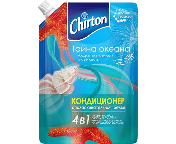 Chirton Кондиционер для белья 4 в 1 Тайна океанаКондиционер для белья 4 в 1 Тайна океана Chirton Кондиционер для белья 4 в 1 Тайна океанаКондиционер для белья 4 в 1 Тайна океанаКондиционер для белья Chirton 4 в 1 Тайна океана Используются при последнем полоскании белья и других изделий из ткани во всех видах стиральных машин и при ручной стирке. Особенности Обеспечивают бережный уход за волокнами тканей, подходят для всех видов натуральных и синтетических тканей, придают им мягкость и свежесть, облегчают глажение. Обладают антистатическим эффектом. Линейка из трёх удивительных, нежных и ярких ароматов на любой вкус! Современная и оригинальная упаковка дой пак.<br>
