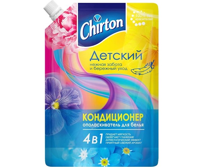 Chirton Кондиционер для белья 4 в 1 ДетскийКондиционер для белья 4 в 1 Детский Chirton Кондиционер для белья 4 в 1 ДетскийКондиционер для белья 4 в 1 ДетскийКондиционер для белья Chirton 4 в 1 Детский Используются при последнем полоскании белья и других изделий из ткани во всех видах стиральных машин и при ручной стирке. Особенности Обеспечивают бережный уход за волокнами тканей, подходят для всех видов натуральных и синтетических тканей, придают им мягкость и свежесть, облегчают глажение. Обладают антистатическим эффектом. Линейка из трёх удивительных, нежных и ярких ароматов на любой вкус! Современная и оригинальная упаковка дой пак.<br>