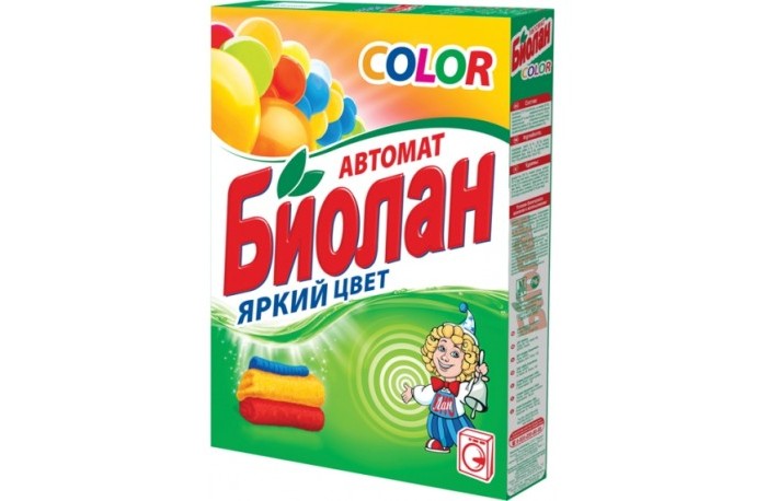 Biolane Стиральный порошок Color Автомат 350 гСтиральный порошок Color Автомат 350 г Biolane Стиральный порошок Color Автомат 350 гСтиральный порошок Color Автомат 350 гСтиральный порошок Биолан автомат COLOR сохраняет яркие и свежие цвета вещей от стирки к стирке. Предназначен для стирки цветного белья и одежды из льняных, синтетических и хлопчатобумажных тканей во всех автоматических стиральных машинах любого типа. Экономит семейный бюджет, не снижая качество стирки. Специальные Активные составляющие порошка, биогранулы и биодобавки отлично справляется с сильными загрязнениями даже в холодной воде. Биолан автомат Color содержит смягчитель воды, защищает стиральную машину от накипи.<br>