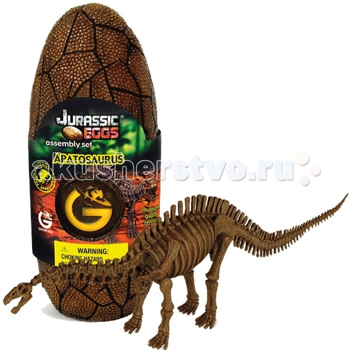 Конструктор Geoworld Сборная модель динозавра в яйце Jurassic eggs - Апатозавр 14 деталейСборная модель динозавра в яйце Jurassic eggs - Апатозавр 14 деталей Конструктор Geoworld Сборная модель динозавра в яйце Jurassic eggs - Апатозавр 14 деталейСборная модель динозавра в яйце Jurassic eggs - Апатозавр 14 деталейАпатозавр — длинношеий вымерший ящер, относящийся к крупнейшим из ныне известных. Устаревшее и популярное название этого динозавра — Бронтозавр. Несмотря на огромный размер и мощное строение тела, динозавр обладал относительно маленькой головой. Его мозг весил всего 400 грамм, тогда как общий вес ящера достигал 20-30 тонн. Качественную модель с музейной степенью достоверности ребенок сможет собрать своими руками. Детали для сборки заключены в стилизованное яйцо. Компанией Geoworld управляет настоящей доктор палеонтологии, который лично контролирует достоверность выпускаемых моделей. Основные характеристики: Размер коробки: 7.5 х 19.5 х 7 см Длина собранной модели: 40 см Количество деталей: 14 шт<br>