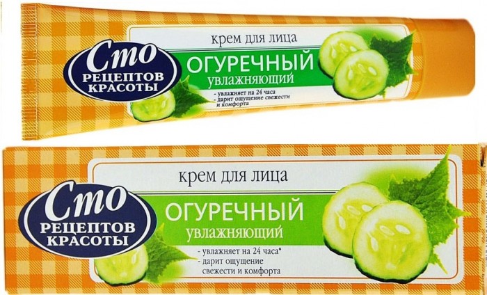 Сто рецептов красоты Крем для лица увлажняющий Огуречный 40 млКрем для лица увлажняющий Огуречный 40 мл Сто рецептов красоты Крем для лица увлажняющий Огуречный 40 млКрем для лица увлажняющий Огуречный 40 млСто рецептов красоты Крем для лица увлажняющий Огуречный 40 мл дарит ощущение свежести и комфорта на весь день, а также увлажняет на 24 часа. Благодаря специальной формуле крем улучшает цвет лица, устраняет сухость и шелушение. Его можно использовать как основу под макияж, так как он не оставляет жирной пленки. Крем для лица должен подходить коже лица, питать ее и увлажнять. Сто рецептов красоты поможет следить за кожей лица и каждый день ухаживать за ней, выравнивая тон и убирая пигментацию. Кожа прекрасно увлажнена, сияет здоровьем, приобретает здоровый цвет.<br>