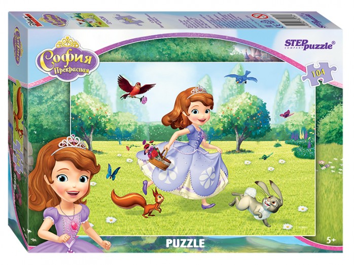 Step Puzzle Пазл Принцесса София 104 элементаПазл Принцесса София 104 элемента Step Puzzle Пазл Принцесса София 104 элементаПазл Принцесса София 104 элементаStep Puzzle Пазл Принцесса София 104 элемента Готовая картинка представляет собой изображение, на котором София прекрасно проводит время в саду. На ней одето нежно-фиолетовое платье, а на голове - диадема. Компанию принцессе составляют лесные животные и птицы, весело играющие вокруг. Возраст: от 5 лет Количество деталей: 104 Размер картинки: 23 х 33 см<br>