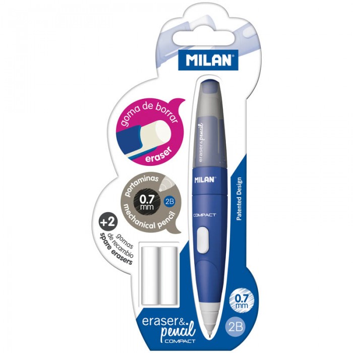 Milan Карандаш механический Compact 2B 0.7 ммКарандаш механический Compact 2B 0.7 мм Milan Карандаш механический Compact 2B 0.7 ммКарандаш механический Compact 2B 0.7 ммКарандаш механический Compact 2B, 0.7 мм, софттач + 2 ластика, блистер Механический карандаш в ярком пластиковом корпусе с ластиком. В зоне захвата пальцами предусмотрена рифленая вставка для предупреждения соскальзывания руки. Диаметр грифеля - 0,7 мм.<br>