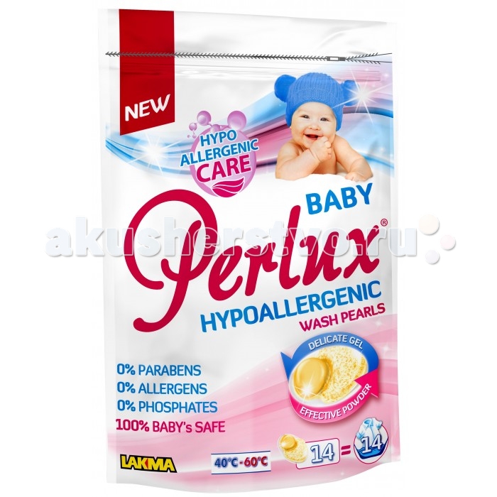Perlux Baby Капсулы для стирки гипоаллергенные 14 шт.Baby Капсулы для стирки гипоаллергенные 14 шт. Perlux Baby Капсулы для стирки гипоаллергенные 14 шт.Baby Капсулы для стирки гипоаллергенные 14 шт.Perlux Baby — это стиральные капсулы для белой и цветной десткой одежды и для людей с чувствительной и склонной к аллергии коже. Содержит продвинутую формулу Hypoallergenic Care, основанную на безопасных ингредиентах, не содержащую фосфатов, искусственных красителей и аллергенов. Сочетает в себе лучшие качества порошка, пятновыводителя и геля, гарантирует эффективность в борьбе с пятнами, а содержащееся в препарате мыло обеспечивает оптимальную пенистость и эффективность стирки белья. Продукт содержит тонкую, гипоаллергенную парфюмерную композицию, что подтверждают независимые дерматологические тестирования. Продвинутая система Hypoallergenic Care — это: Специальная формула, разработанная для чувствительной кожи самых маленьких Не содержит фосфатов, искусственных красителей и аллергенов Формула предотвращает электризацию ткани, благодаря антистатическим ингредиентам Тонкая, гипоаллергенная парфюмерная композиция<br>