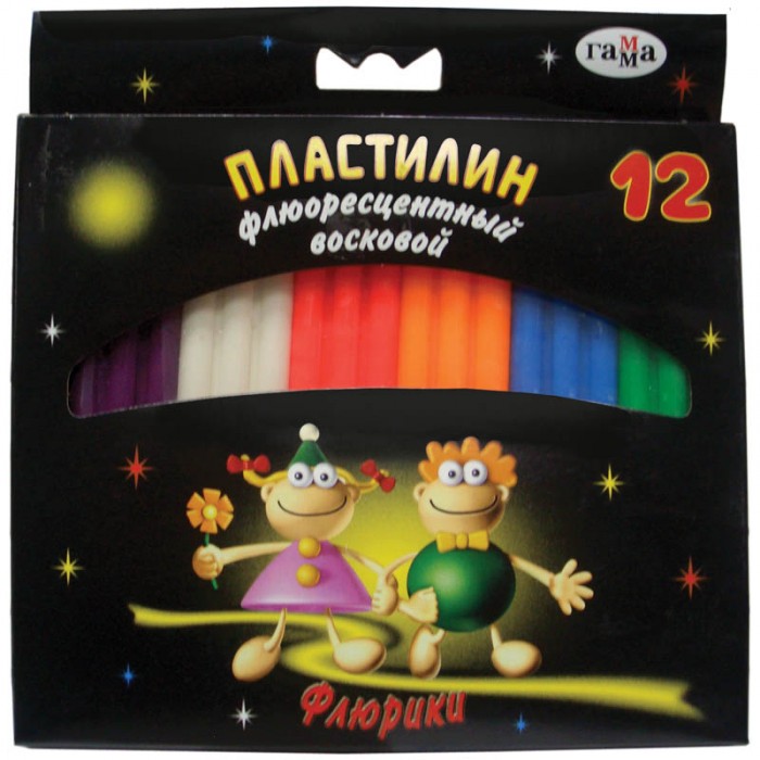 Гамма Пластилин Флюрики флуоресцентный 12 цветовПластилин Флюрики флуоресцентный 12 цветов Гамма Пластилин Флюрики флуоресцентный 12 цветовПластилин Флюрики флуоресцентный 12 цветовГамма Пластилин Флюрики флуоресцентный 12 цветов Предназначен для занятий лепкой Развивает детскую микромоторику и творческие способности Ультра яркие цвета светятся в темноте, благодаря флюоресцентным добавкам Благодаря добавлению натурального воска, пластилин быстрее размягчается, цвета смешиваются легче Пластилиновая масса не имеет запаха, не вызывает аллергических реакций, не токсична. В наборе: 12 брусочков различных цветов и стек Возраст: от 3 лет<br>