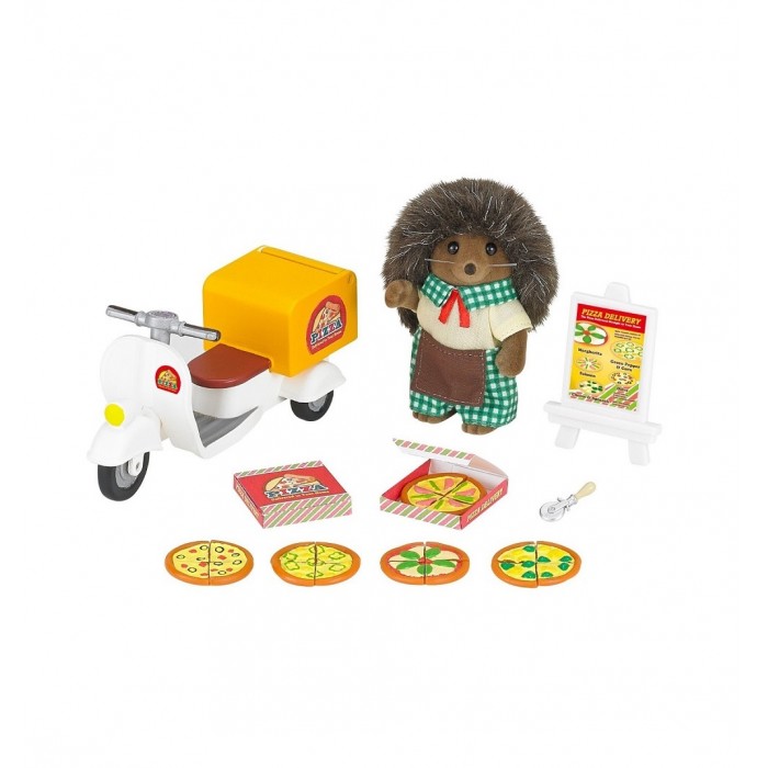 Sylvanian Families Набор Доставщик пиццыНабор Доставщик пиццы Sylvanian Families Набор Доставщик пиццыНабор Доставщик пиццыSylvanian Families Набор Доставщик пиццы 5238 Детский игровой набор Sylvanian Families Доставщик пиццы включает все, что необходимо для доставки пиццы зверятам из дружной семьи Сильвания Фэмилис. В комплекте фигурка ежика в униформе, трехколесный мотоцикл с грузовым отсеком, открывающиеся коробки для пицы, специальный нож для нарезки и пять видов пиццы. У фигурки ежика двигаются голова и лапки, одежду можно снимать, стирать и менять. Игра помогает развивать навыки социального общения, воображение, фантазию. Характеристики: Состав набора: фигурка ежика, мотоцикл для развозки пиццы, меню со стендом, нож для нарезки пиццы, 2 коробки для пиццы, 5 видов пиццы. В комплекте фигурка ежика Фигурка изготовлена из приятного на ощупь бархатистого материала. Голова и лапки зверька двигаются. Одежда снимается, ее можно стирать. Размер фигурки: около 9,5 см. Набор рекомендован для детей от 3 лет Не содержит вредных веществ<br>