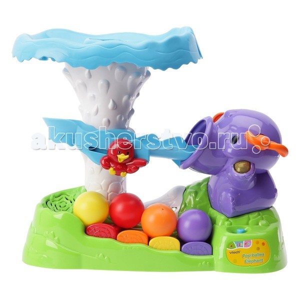 Развивающая игрушка Vtech Обучающий слон с шариками 80-112026Обучающий слон с шариками 80-112026 Развивающая игрушка Vtech Обучающий слон с шариками 80-112026Обучающий слон с шариками 80-112026Обучающий слон с шариками Vtech со звуковыми и световыми эффектами , не оставит равнодушным вашего маленького непоседу. 2 обучающими режимами игры и спуском в виде серпантина . Если опустить шарик в специальное отверстие, то он сначала подпрыгнет в воздух, а потом начнёт спускаться по волшебному серпантину. Во время его спуска малыш услышит забавные звуки, фразы и мелодии. Особенности: 2 режима игры 4 разноцветных шарика 4 клавиши пианино 2 песни из мультфильмов Учимся различать цвета Учимся различать животных и их голоса Учим цифры Слушаем музыку Опускаем шарик в отверстие, и он подпрыгивает в воздух Шарик скатывается по серпантину вниз<br>