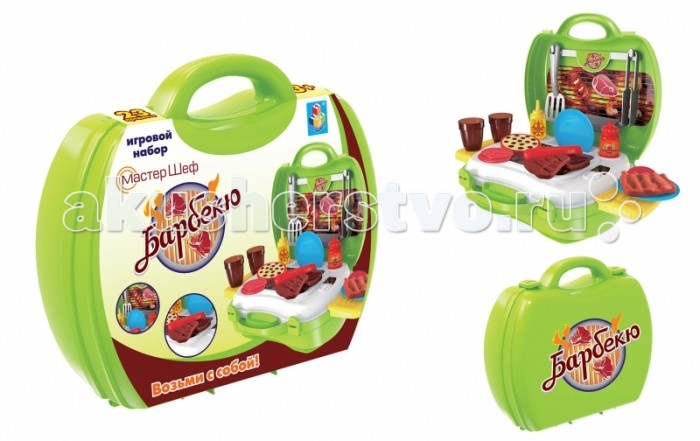 1 Toy Игровой набор в чемоданчике Мастер-Шеф Барбекю 23 предметаИгровой набор в чемоданчике Мастер-Шеф Барбекю 23 предмета 1 Toy Игровой набор в чемоданчике Мастер-Шеф Барбекю 23 предметаИгровой набор в чемоданчике Мастер-Шеф Барбекю 23 предмета1 Toy Игровой набор в чемоданчике Мастер-Шеф Барбекю 23 предмета Т59010 Серия игрушек Мастер-Шеф представляет замечательный игровой набор Барбекю. Играя с ним, ребенок сможет устроить настоящий пикник на природе и приготовить вкусное мясное блюдо. Игрушки такого типа особенно понравятся детям, интересующимся кулинарией и мечтающим освоить замечательную профессию - повар. Комплект: наборы посуды и игрушечной еды, 2 выдвижных столика, наклейки.<br>