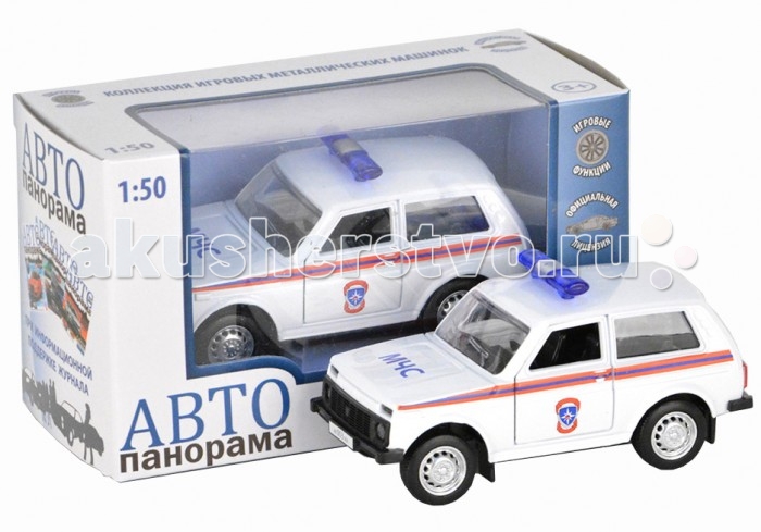 Автопанорама Инерционная машина ВАЗ 2121 Нива МЧС 1:50Инерционная машина ВАЗ 2121 Нива МЧС 1:50 Автопанорама Инерционная машина ВАЗ 2121 Нива МЧС 1:50Инерционная машина ВАЗ 2121 Нива МЧС 1:50Модель Автопанорама ВАЗ 2121 Нива МЧС представляет собой точную копию настоящего автомобиля. Особенность коллекции в том, что все модели изготовлены по лицензии именитых автопроизводителей. Модель изготовлена из металла с элементами пластика. У нее открываются двери и вращаются колеса. Внутри машины детально проработана приборная панель и отделка салона. Кроме того, игрушка оснащена инерционным механизмом, работающим по всем известному принципу - прижать к полу, откатить назад, отпустить. Увлекательная игра в машинку не только развлекает ребёнка, но и вырабатывает такие практические качества, как ловкость и слаженность движений рук, сноровку и координацию, развивает мелкую моторику пальцев рук, заставляет подвигаться и пофантазировать. Размер: 12 х 7 х 5,5 см<br>